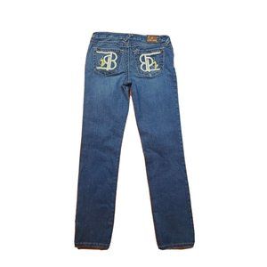 Baby Phat Straight Leg Jeans Womens Juniors 9 X 29 Blue Low Rise Embroidered BP
